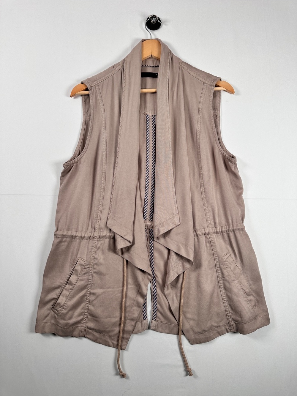 MAX Jeans Beige Tencel Utility Vest Draped Front Size L